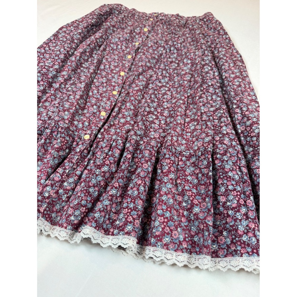 Vintage Gunne Sax Floral Lace Tiered Button Midi Skirt Sz S Cottagecore Prairie - Picture 2 of 10